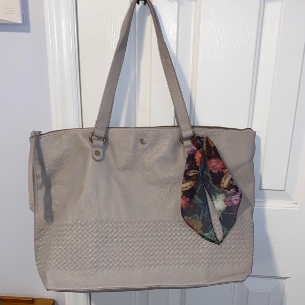 Elliot Lucca Waverly tote bag, EUC, gray/taupe